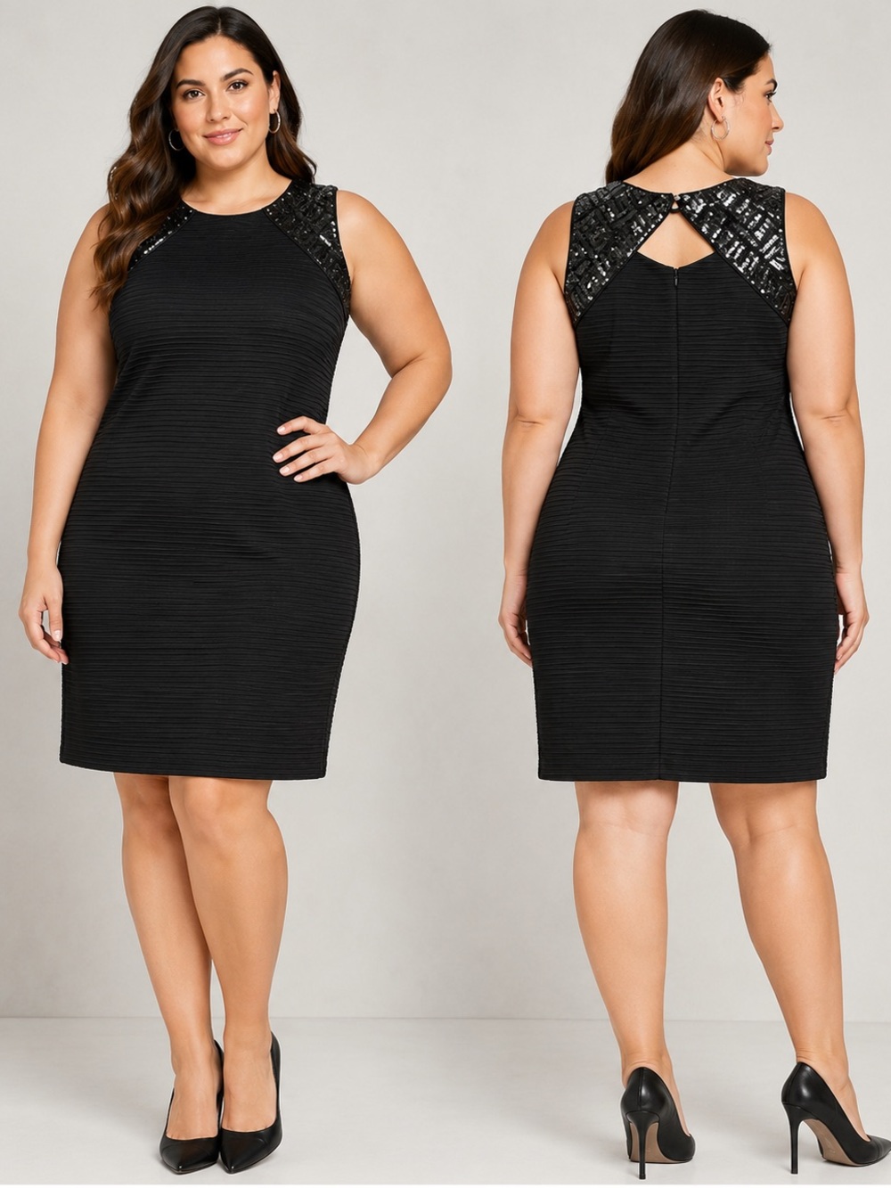 GUESS Black Sequin Shoulder Pleated Cocktail Dress Size 14